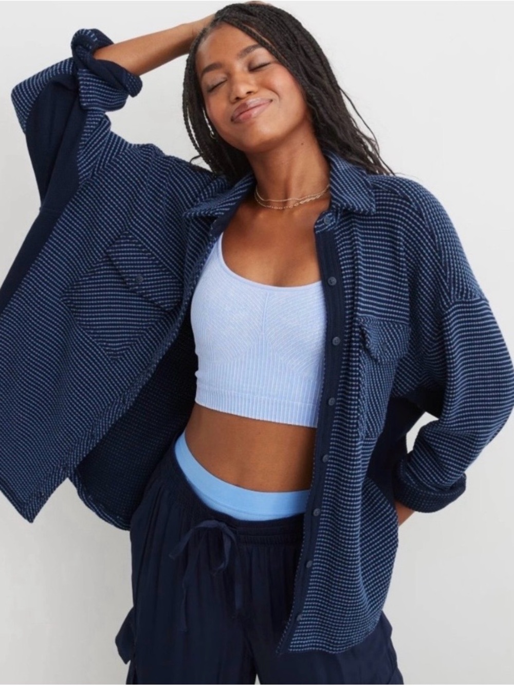 aerie Navy Oversized Shacket Size Small